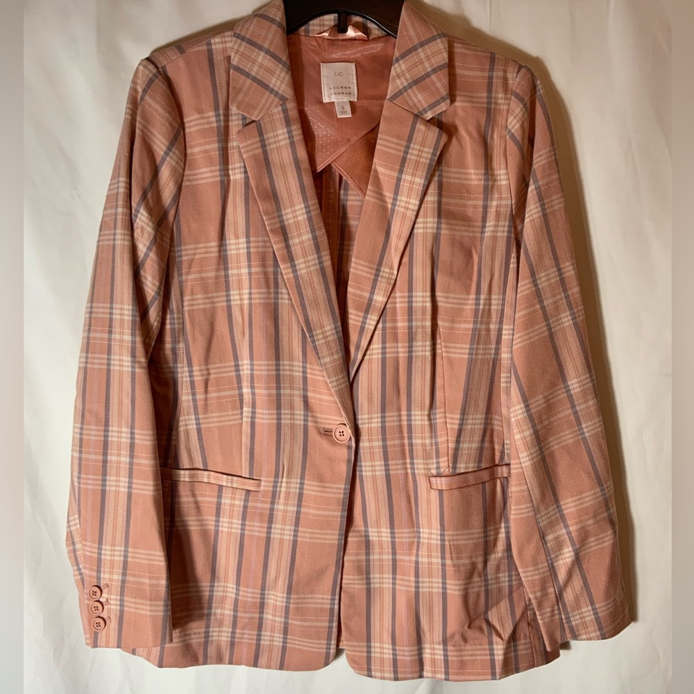 LC Pink Plaid Single-Button Blazer